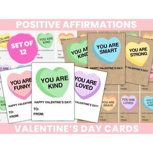 Set of 50 Positive Affirmation Valentines Day Cards, Valentine's Day Classroom C
